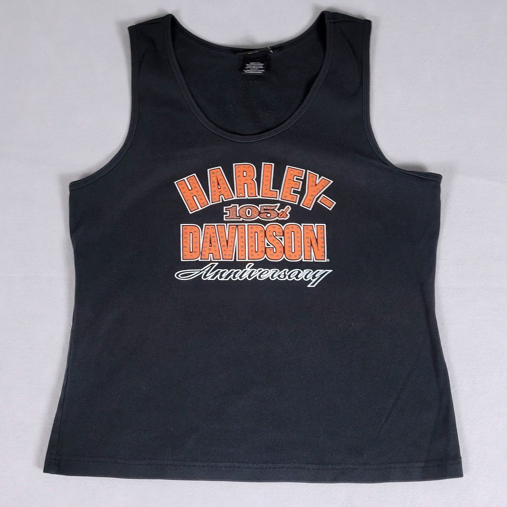 Vintage Harley Davidson Tank Top Women's 2W Black 105th Anniversary Made in USA.